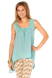 CP Shades Reba Hi-Low Tunic Caribbean Linen shirt top cover up Green Sleeveless - Picture 1 of 4