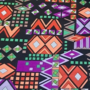 Vintage Mod Geometric Polyester Fabric 70" X 44" Neon Colors Cubic 1970's  - Picture 1 of 5