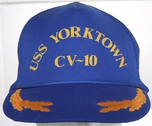 Vintage USS Yorktown CV-10 Trucker Hat Navy Aircraft Carrier Laurel Leaf Cap - Picture 1 of 8