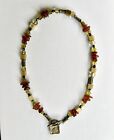 Necklace Olive Green Gray White And Amber Beads By Danon
