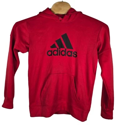 Adidas Hooded Sweatshirt Small Men's Red Logo Long Sleeve Kangaroo Pocket - Image 1 of 4