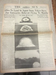 Periódico Baltimore Sun 18 de agosto 1945 bomba atómica nacimiento de una era Oppenheimer - Imagen 1 de 1