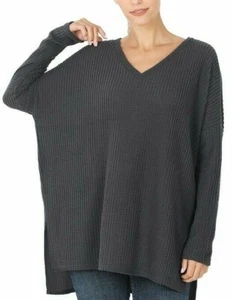 Maglione cialda termica Zenana collo a V manica lunga leggero grigio cenere S L XL - Foto 1 di 4