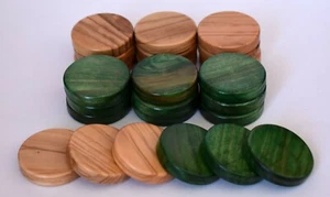 30 Natural Olive Wood - Green Color Backgammon Checkers - Chips 1.4 inches - Picture 1 of 2