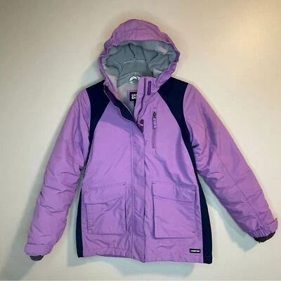 Chaqueta forrada de vellón con capucha Grow-a-Long púrpura y azul Lands’ End L 14 Foto 1 de 4