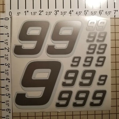Silver w/White / White #9's  Racing Numbers Vinyl Decal Sheet 1/10- 1/12 r/c car - Image 1 of 4