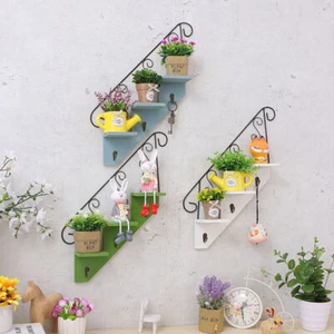 Scala in legno ferro struttura fiori mensola da parete arredo casa con gancio 3 strati - Foto 1 di 12