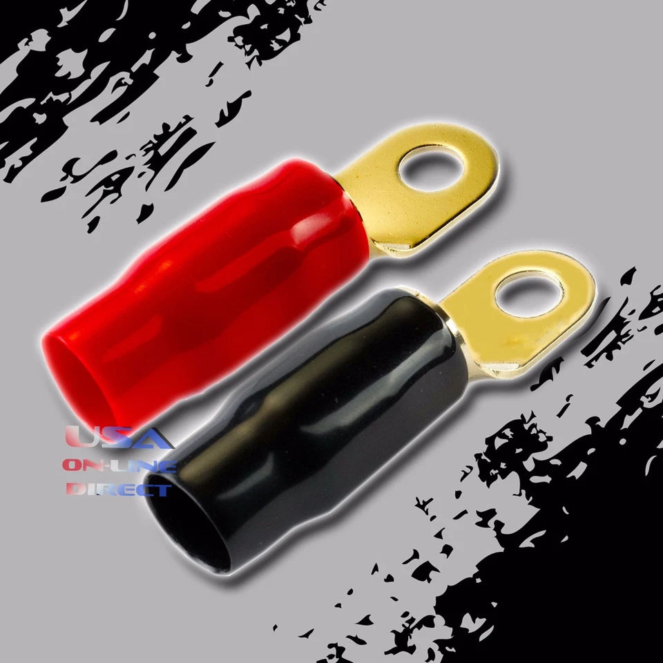0 Gauge GOLD Ring Terminals 20 Pack AWG Wire Crimp RED BLACK  5/16" Hole Contact - Image 1 of 3