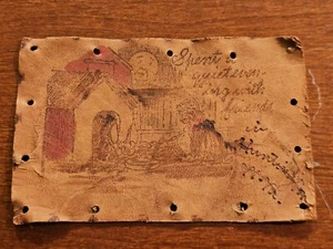 Antike Vintage Leder Postkarte Verbrachte ruhige Abende mit Freunden West Virginia - Bild 1 von 10