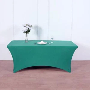 Teal 6 ft RECTANGLE SPANDEX STRETCH TABLE COVER Fitted Tablecloth Wedding Party - Picture 1 of 8
