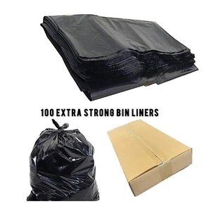 100 HEAVY DUTY BLACK BIN LINERS REFUSE SACKS STRONG THICK RUBBISH BAGS 100 LITRE - Picture 1 of 8