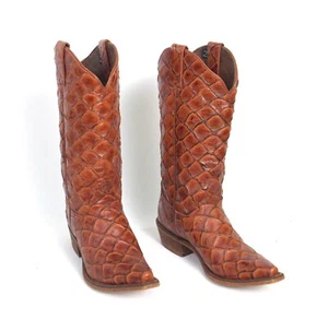 Nocona Cognac Brown Pirarucu Print Womens 7.5B Bessie Snip Toe Cowboy Boots - Picture 1 of 9