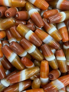 10 Stck. Ausgezeichnet Tibetisch Orange Natürlich 1 Streifen Achat Dzi 40 mm Perlen - Bild 1 von 5