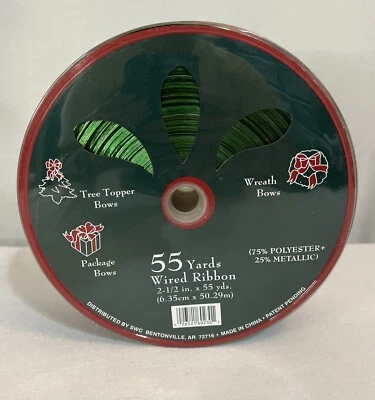 NEW Premium Wired Ribbon 165’ x 2.5" Brand New SWC plaid Christmas Green Edge - Image 1 of 3