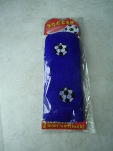 Set of 2 Blue Sports Terry Cloth Wristbands With Embroidered Soccer Ball Logo Ag - Picture 1 of 4