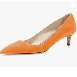 YDN Women Low Kitten Heel Pumps Pointed Toe Dress Shoes for Office Orange Shoes - Picture 1 of 8