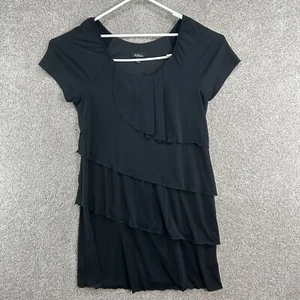 AGB Damen Kleid Größe 14 Schwarz Kurzarm Pullover Rüschen - Bild 1 von 10