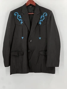Vintage Sergio Vadducci Western Black/Aqua Blazer Jacket Rockabilly Cowboy Med - Picture 1 of 16