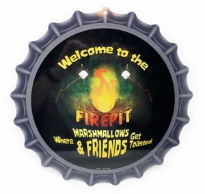 WELCOME to the FIREPIT Marshmallows & Friends get TOASTED 12" Bottle Cap Shaped - Picture 1 of 4