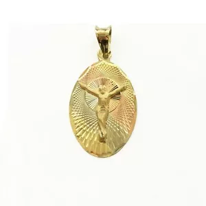 10K Gelb Weiß Rotgold Jesus Oval Medaille Anhänger - Kruzifix Halskette Charm - Bild 1 von 1
