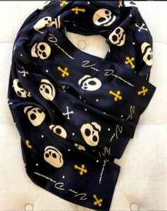 Silk Skull and Cross Print Scarf Butch Von Dreaux Brand New - Picture 1 of 6