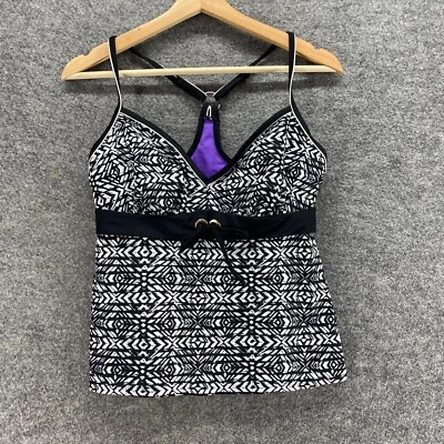 Camiseta Tankini Beach Native para Mujer 34D/DD Negra Geométrica Cuello en V Sin Mangas Forrada Foto 1 de 4
