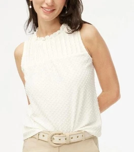 J. Crew Ivory Clip Dot Tank Top Size 2XL Sleeveless Ruffle - Picture 1 of 10