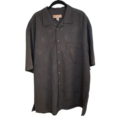 Caribbean Joe ‘Let Go’ Black w/ Black Palm Print Short Sleeve Button Up Sz XL - Image 1 of 4