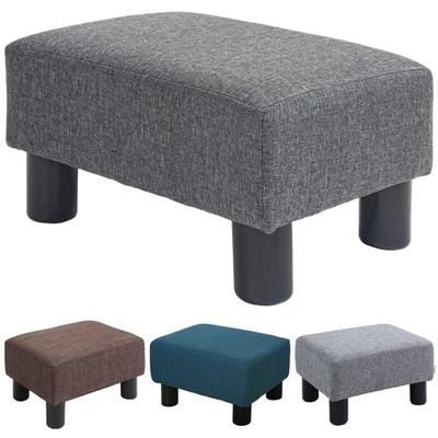 Fußhocker, Sitzhocker, Rechteckiger Ottoman, Fußstütze aus Leinen - Bild 1 von 4