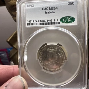 1893 Isabella Commemorative Silver Quarter MS64 CACG - Picture 1 of 5