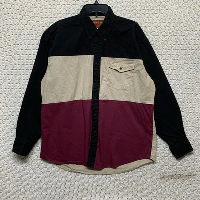 Camisa Vintage Rustler Color Block Botones XL Negra Borgoña Beige Vaquero Western Foto 1 de 4