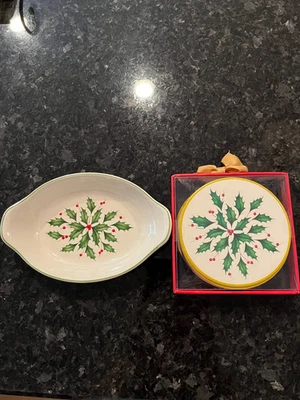 Plato y posavasos de vacaciones Lenox Christmas Holly Berry TOTALMENTE NUEVOS Foto 1 de 2
