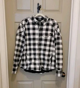 Street & Steel Mission Moto Shirt White Black Plaid Buffalo Check Shacket SZ L - Bild 1 von 14