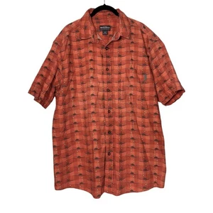 Woolrich Button Down Shirt Men's XL Short Sleeve Kayak pattern Orange Cotton - Picture 1 of 16