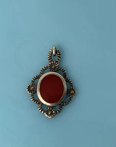 925 Sterlingsilber Vintage roter Karneol viktorianisch oval Charm Anhänger 1,8 g - Bild 1 von 5