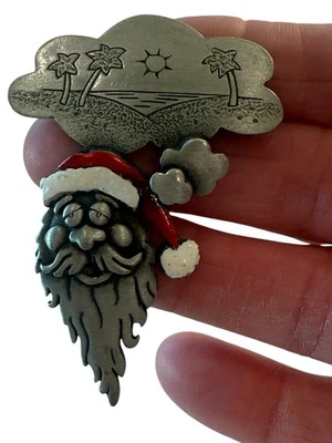 Vintage JJ Jonette RARE Santa Tropical Brooch Pin Enamel Silver Tone - Image 1 of 4