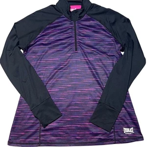 Everlast Sport 1/4 Zip Pullover Top XL Black Pink Stripe Long Sleeve Thumbhole - Picture 1 of 7