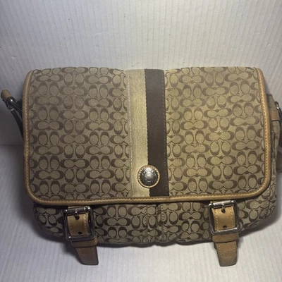 Bolso Mensajero Bandolera COACH VOYAGER Caqui Marrón Firma Diseño Logo Foto 1 de 4