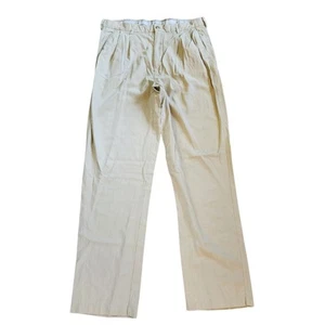Pantalones caribeños para hombre mezcla de seda caqui talla 34 X 32 beige plisado pierna recta - Imagen 1 de 10