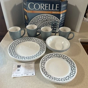 CORELLE VITRELLE IMPRESSION " URBAN GRID " 16 PC. DINNERWARE SET NEW 2014 - Picture 1 of 21