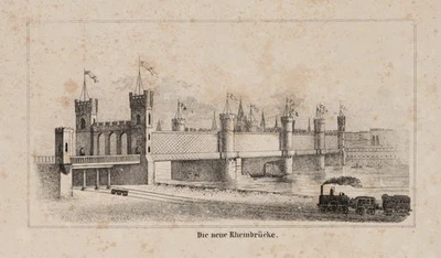 Rheinbrücke und Lokomotive, HSt. Historismus Architektur Unbekannt (19.Jhd) - Bild 1 von 4