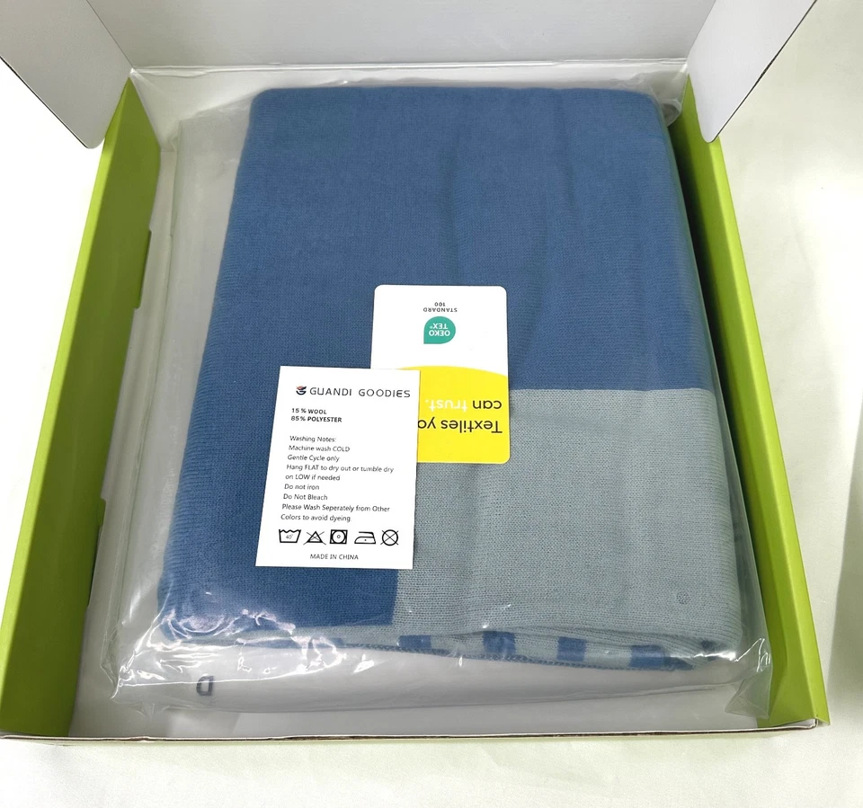 Soft Warm Cozy Knitted Wool Polyester Blend Knit Throw Blanket Blue Grey 51"x63" - Image 1 of 4