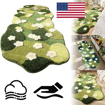 160x90cm Moss Floral Bath Mat Cute Plant Toilet Rug Spring Flower Bathroom Green - Image 1 of 4