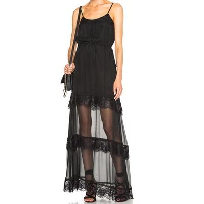 Nuevo con etiquetas Maxi Vestido Haute Hippie Negro de Seda con Detalles de Encaje Talla Mediana Transparente en Niveles Foto 1 de 4
