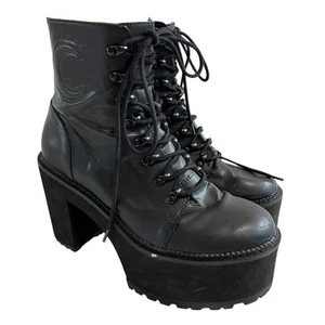 Killstar Krystal Boots US womens 8 black faux leather platform high heel combat - Picture 1 of 11