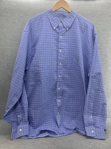 Ralph Lauren Dress Shirt Mens 2XB Oxford Blue Plaid Button Down Long Sleeve Pony - Picture 1 of 12