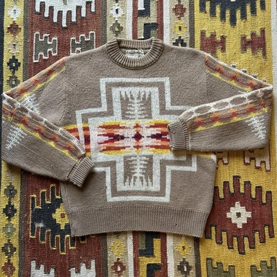 Vintage 1970s Pendleton Aztec Print Wool Sweater Sz S - Distressed - Image 1 of 4