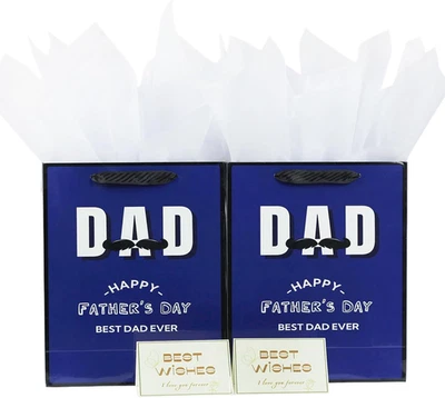 Pack de 2 Bolsas Grandes de Regalo Día del Padre de 13" con Papel de Pañuelo, Papel Reutilizable Hombres Ba Foto 1 de 4
