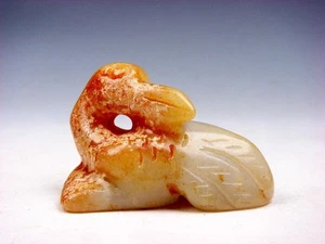 Antigua escultura tallada en piedra de jade nefrita pato/cisne mirando hacia atrás #08092303 - Imagen 1 de 6