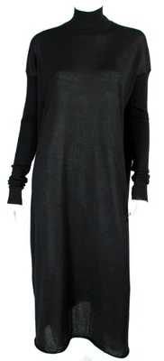 JIL SANDER Black Cashmere-Silk Blend Knit Mock Neck Midi Sweater Dress 38 - Image 1 of 4